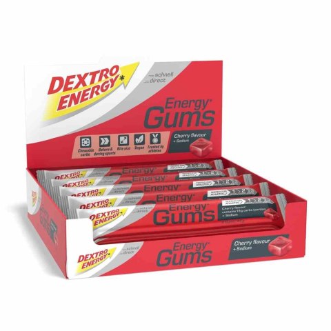 Dextro Energy Energy Gum Cherry + Sodium gumy energetyczne o smaku wiśniowym z sodem 45g Dextro Energy Energy Gum Cherry + Sodium gumy energetyczne o smaku wiśniowym z sodem 45g
