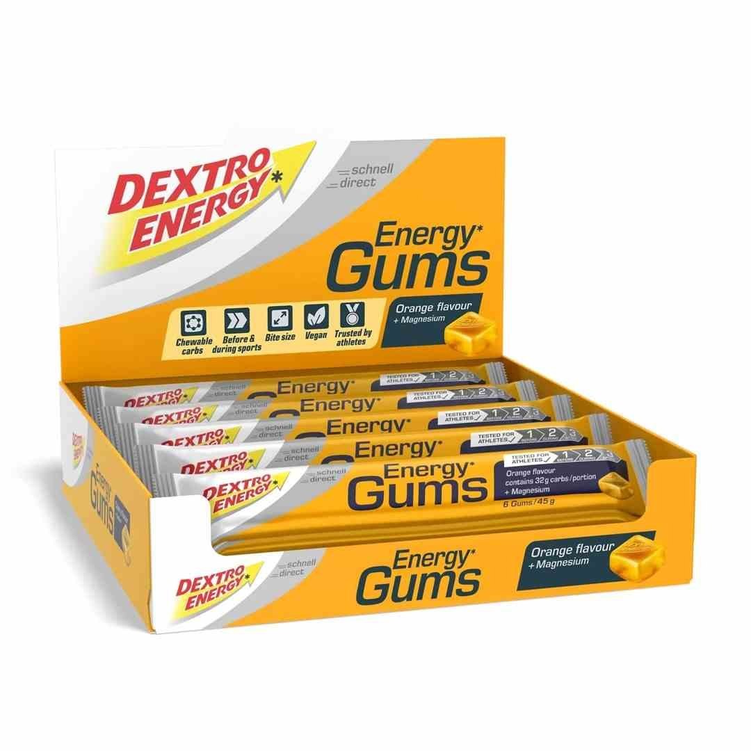 Dextro Energy Energy Gum Orange + Magnesium gumy energetyczne o smaku pomarańczowym z magnezem 45g Dextro Energy Energy Gum Orange + Magnesium gumy energetyczne o smaku pomarańczowym z magnezem 45g