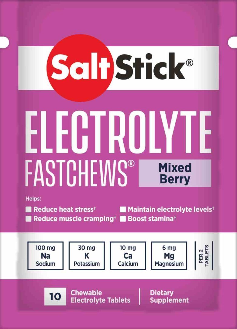 SaltStick Electrylote FastChews Mixed Berry pastylki do ssania z elektrolitami o smaku malinowo-jagodowym saszetka 10 szt.