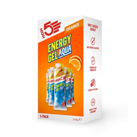 High5 Energy Gel Aqua Orange x5 zestaw 5 szt. płynnych żel energetyczny o smaku pomarańczowym 66 g