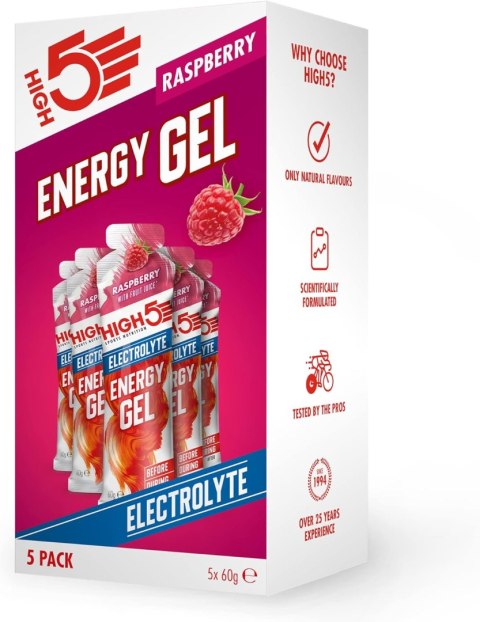 High5 Energy Gel Electrolyte Raspberry x5 zestaw 5 żeli energetyczny z elektrolitami o smaku malinowym 60 g