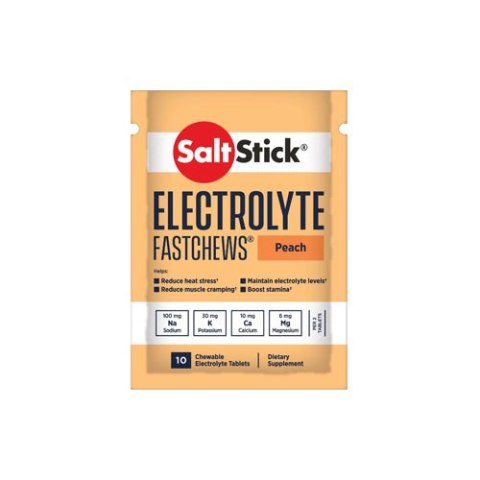 SaltStick Electrylote FastChews Peach pastylki do żucia z elektrolitami o smaku brzoskwiniowym saszetka 10 szt. SaltStick Electrylote FastChews Peach pastylki do żucia z elektrolitami o smaku brzoskwiniowym saszetka 10 szt.