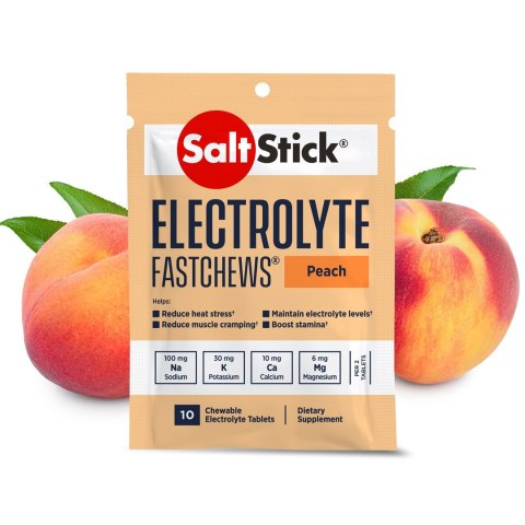 SaltStick Electrylote FastChews Peach pastylki do żucia z elektrolitami o smaku brzoskwiniowym saszetka 10 szt. SaltStick Electrylote FastChews Peach pastylki do żucia z elektrolitami o smaku brzoskwiniowym saszetka 10 szt.
