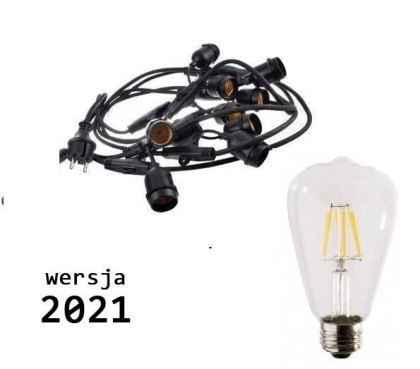Girlanda ogrodowa żarówkowa 10m 10pkt + 10szt żarówka Edison LED 4W ST64 E27 6500K