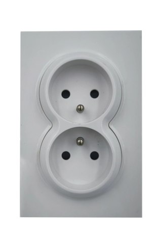 Gniazdo elektryczne kontakt podwójne białe ramka z uziemieniem