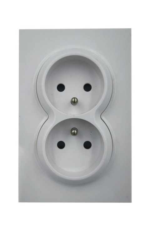 Gniazdo elektryczne kontakt podwójne białe ramka z uziemieniem