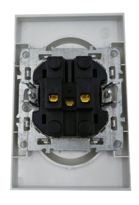 Gniazdo elektryczne kontakt podwójne białe ramka z uziemieniem