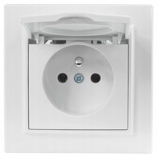 Gniazdo elektryczne kontakt pojedyncze białe ramka z uziemieniem z klapką