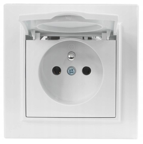 Gniazdo elektryczne kontakt pojedyncze białe ramka z uziemieniem z klapką