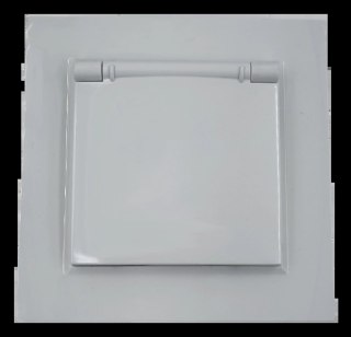 Gniazdo elektryczne kontakt pojedyncze białe ramka z uziemieniem z klapką