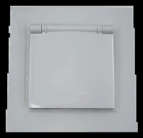 Gniazdo elektryczne kontakt pojedyncze białe ramka z uziemieniem z klapką