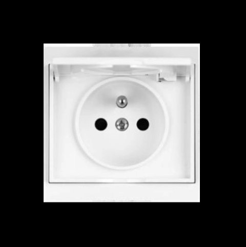 Gniazdo elektryczne kontakt pojedyncze białe ramka z uziemieniem z klapką