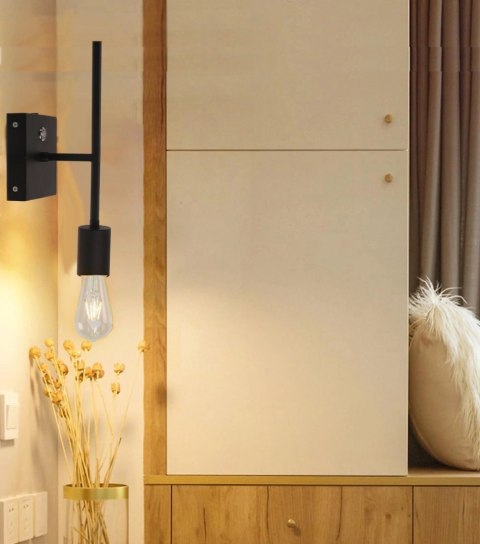 Kinkiet Ścienny LED E27 Czarny Loft Metalowy z USB Bezprzewodowy