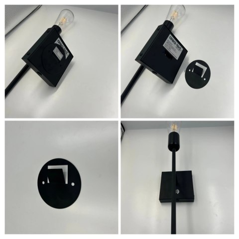 Kinkiet Ścienny LED E27 Czarny Loft Metalowy z USB Bezprzewodowy