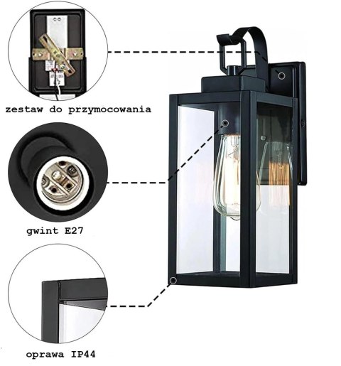 Lampa Elewacyjna Kinkiet Ogrodowy E27 LED Latarnia na Filament