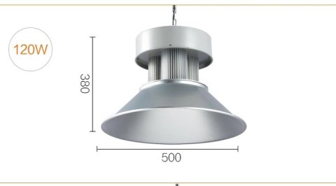 Lampa magazynowa LED srebrna 120W 5000K 12000lm kąt świecenia 120°