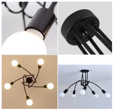 Lampa sufitowa LED czarna źyrandol wiszący 5xE27