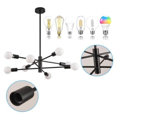 Lampa sufitowa LED wisząca czarna nowoczesna 8xE27