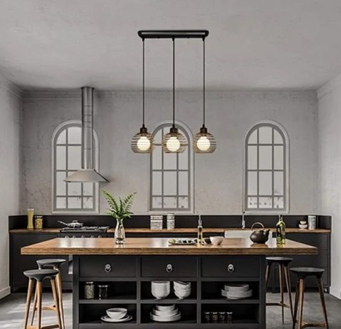 Lampa sufitowa wisząca czarna loft stołowa 3xE27
