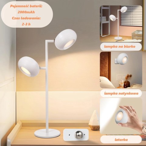 Lampka LED biurkowa kinkiet magnetyczna bezprzewodowa 3w1 biała 10W USB
