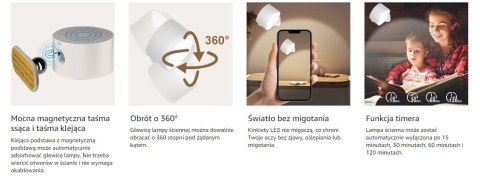 Lampka LED biurkowa kinkiet magnetyczna bezprzewodowa 3w1 biała 10W USB