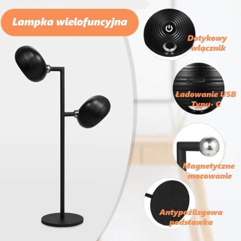Lampka LED biurkowa kinkiet magnetyczna bezprzewodowa 3w1 czarna 10W USB