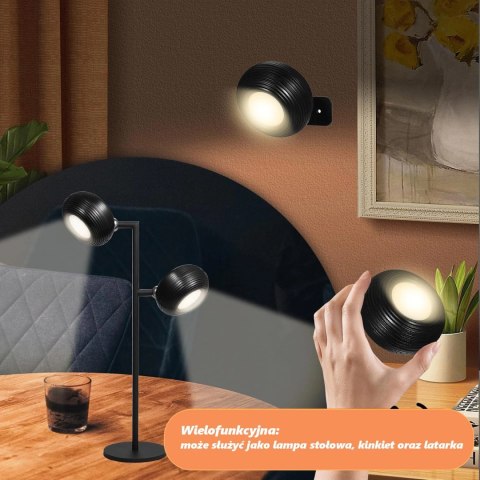 Lampka LED biurkowa kinkiet magnetyczna bezprzewodowa 3w1 czarna 10W USB