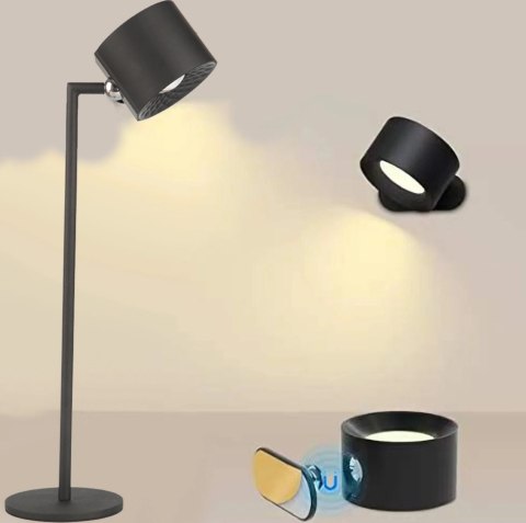 Lampka LED biurkowa kinkiet magnetyczna bezprzewodowa 3w1 czarna 10W USB