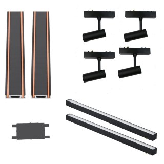 Oświetlenie szynowe magnetyczne 2x SZYNA 1m + 2x20W lampa liniowa + 4x7W reflektor + złączka neutralne światło