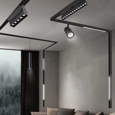 Oświetlenie szynowe magnetyczne 2x SZYNA 1m + 2x20W lampa liniowa + 4x7W reflektor + złączka neutralne światło