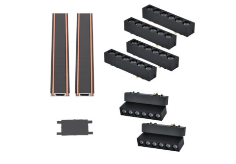 Oświetlenie szynowe magnetyczne 2x SZYNA 1m + 4x6W lampa + 2x6W lampa liniowa + złączka neutralna barwa