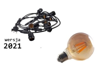 Profesjonalna girlanda ogrodowa 10m 10szt żarówek Edison LED 8W G80 E27 2300K - zestaw