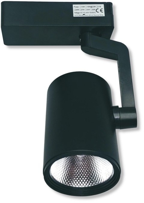 Reflektor LED lampa szynowa czarna 20W 1 fazowa 3000K 2000lm kąt świecenia 30°