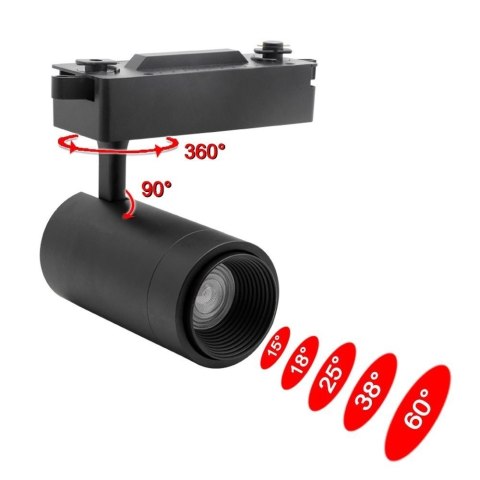 Reflektor LED lampa szynowa czarna 30W 3 fazowa 4000K 3000lm kąt świecenia 15-60°