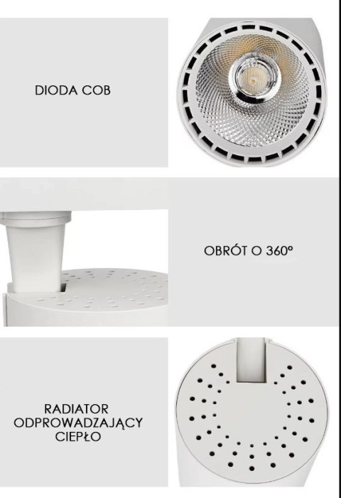 Reflektor LED szynowy lampa szynowa 30W 1 fazowa 4000K biała