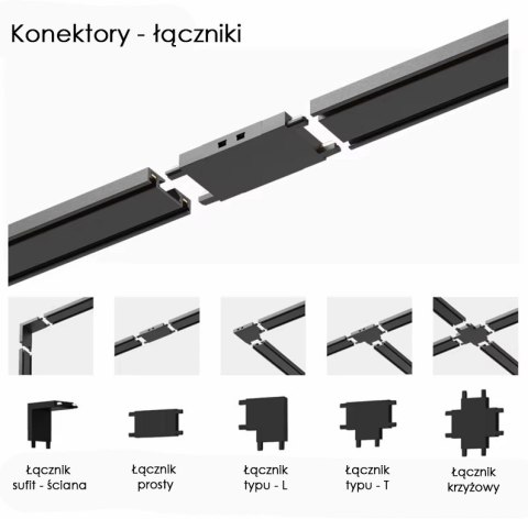 Szyna magnetyczna szynoprzewód natynkowa jednofazowa listwa Slim 48V 1 metr czarna