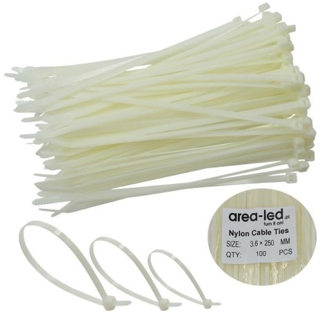 Trytytki opaski zasiskowe kablowe zipy białe 100 szt 3,6x250