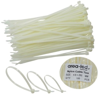 Trytytki opaski zasiskowe kablowe zipy białe 100 szt 4,8x250