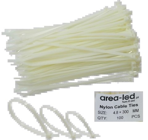 Trytytki opaski zasiskowe kablowe zipy białe 100 szt 4,8x300