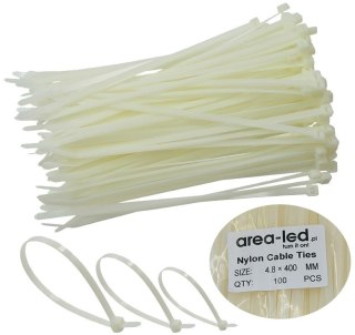 Trytytki opaski zasiskowe kablowe zipy białe 100 szt 4,8x400