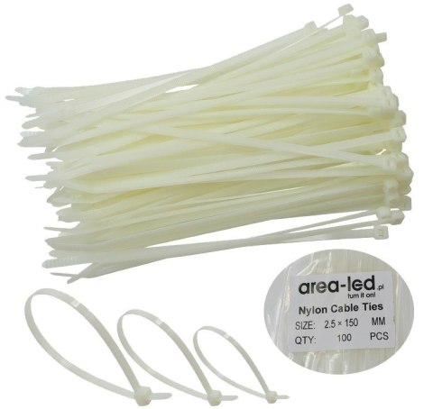 Trytytki opaski zasiskowe kablowe zipy białe 100szt 2,5x150
