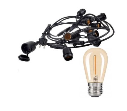 Zestaw girlanda ogrodowa 10m 20pkt + 20szt żarówka 1W ST45 E27 2300K ciepła