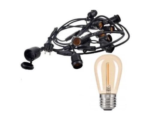 Zestaw girlanda ogrodowa 10m 20pkt + 20szt żarówka 1W ST45 E27 2300K ciepła