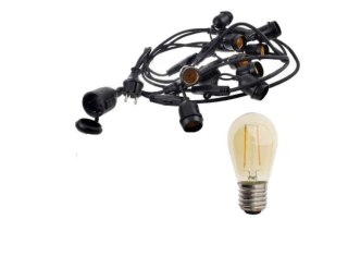 Zestaw girlanda ogrodowa 20m 40pkt + 40szt żarówka 2W ST45 E27 2300K barwa ciepła bursztynowa