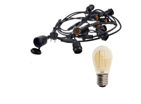 Zestaw girlanda ogrodowa 20m 40pkt + 40szt żarówka 2W ST45 E27 2300K barwa ciepła bursztynowa