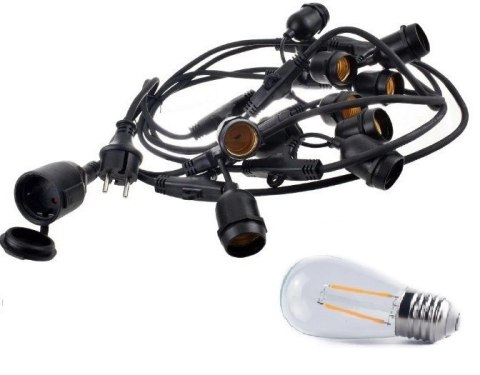 Zestaw girlanda ogrodowa na taras ogór do domu 20m 40pkt 40szt żarówka 2W ST45 E27 6000K barwa zimna