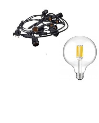 Zestaw girlanda ogrodowa żarówkowa 15m 15pkt + 15 szt żarówka vintage Edison LED 8W G80 E27 2700K