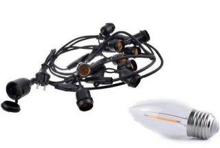 Zestaw girlanda ogrodowa żarówkowa 15m 15pkt + 15szt żarówka LED C350 E27 2700K 1W