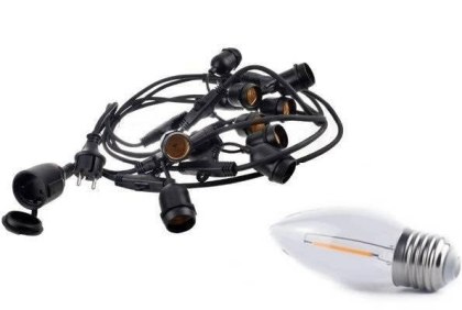 Zestaw girlanda ogrodowa żarówkowa 15m 15pkt + 15szt żarówka LED C350 E27 2700K 1W