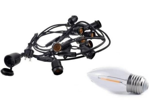 Zestaw girlanda ogrodowa żarówkowa 15m 15pkt + 15szt żarówka LED C350 E27 2700K 1W
